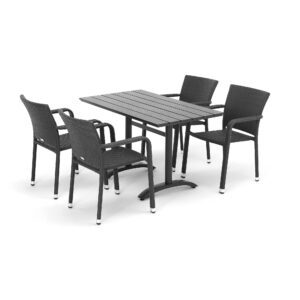 Set zahradního nábytku Aston + Piazza: 1 stůl 1200x700 mm a 4 ratanové židle s područkami